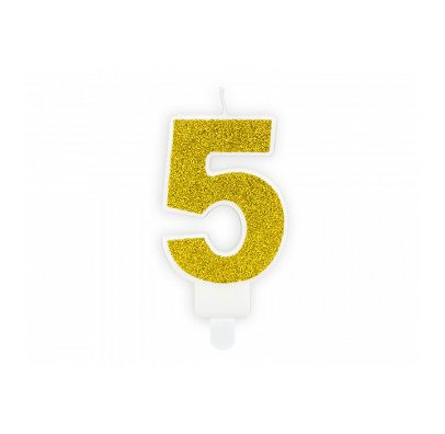 Свічка цифра "5" з золото ,парафін 