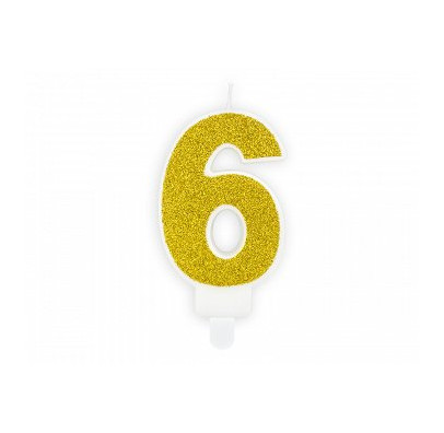 Свічка цифра "6" з золото ,парафін 