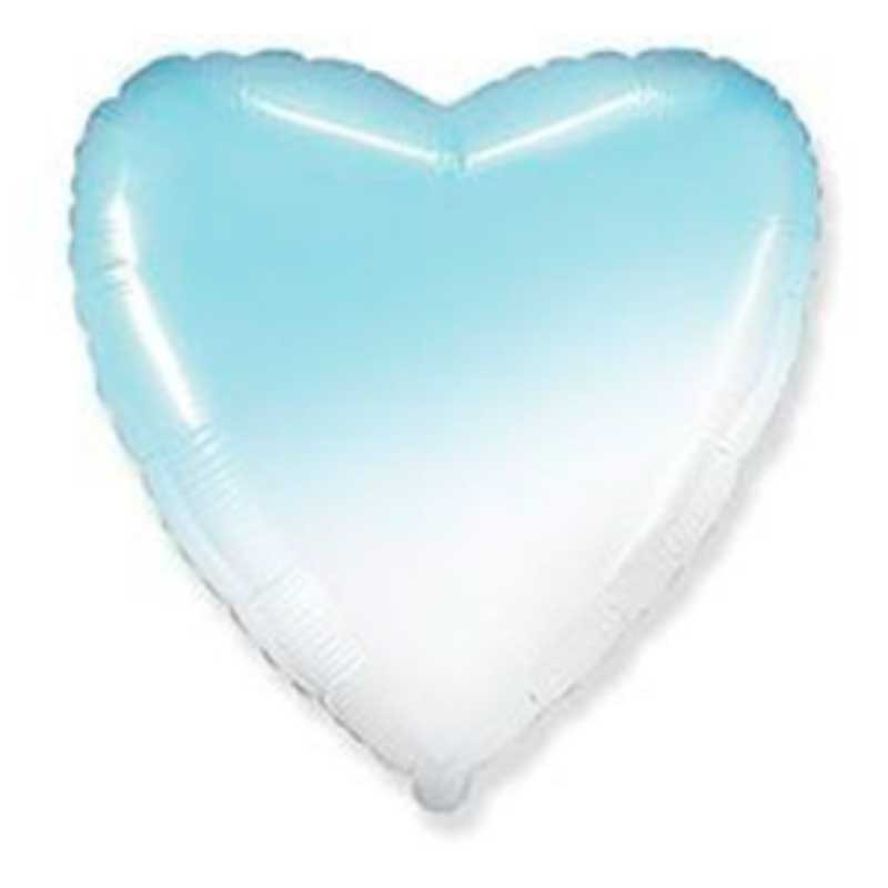 Повітряна кулька фольгована серце омбре голубо-біла
