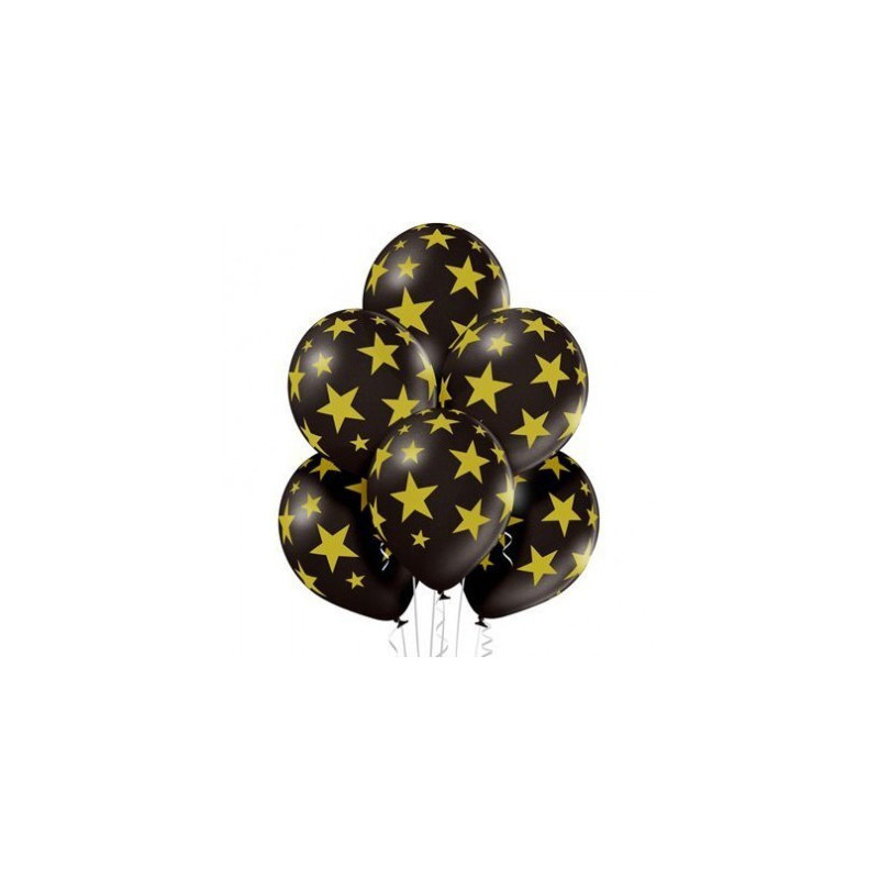 Кульки 14"з малюнком  в уп Чорні в золоті зірочки(1,75г 25шт/уп 22036 PartyDECO
