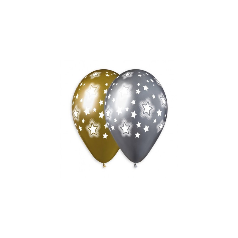 Кульки 14"з малюнком  в уп Хром Срібні/золоті в зірочку GBS120/967 25шт/уп 93031 TM SHOW