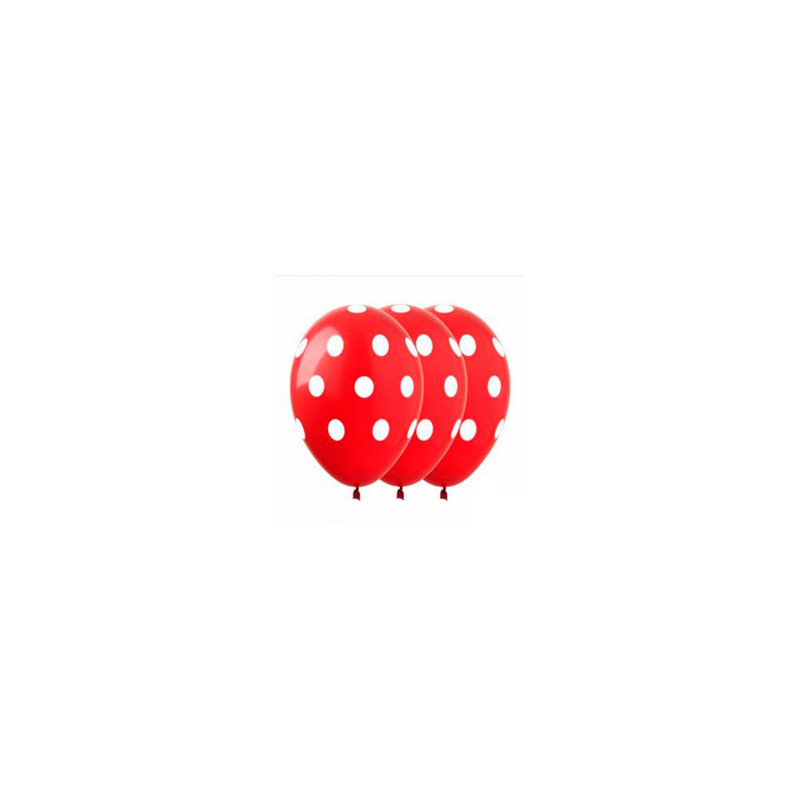 Кульки поштучно з малюн. 12"Полька червона в горошок латекс Ш-10288