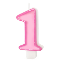 Свеча цифра 1 розовый кант