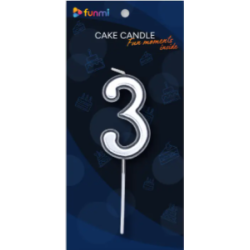 Свеча цифра "3" серебряная