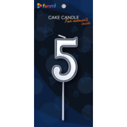 Свеча цифра "5" серебряная