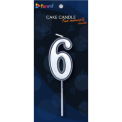 Свеча цифра "6" серебряная