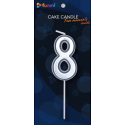 Свеча цифра "8" серебряная
