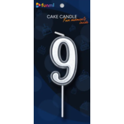 Свеча цифра "9" серебряная