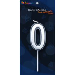 Свеча цифра "0" серебряная