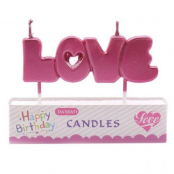 Свічка в торт з фігурками "Happy Birthday Love малинова парафін 537596 Китай